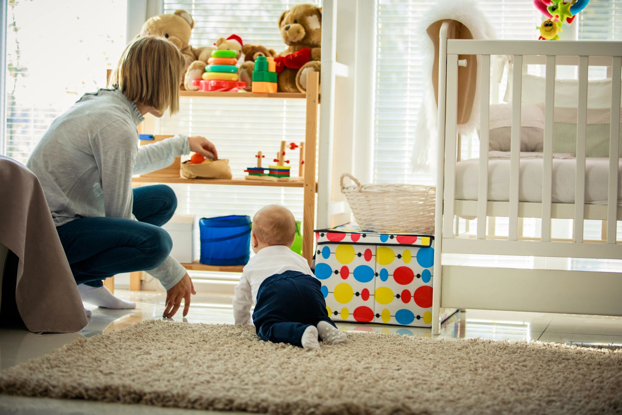 Mother and child in a family room
